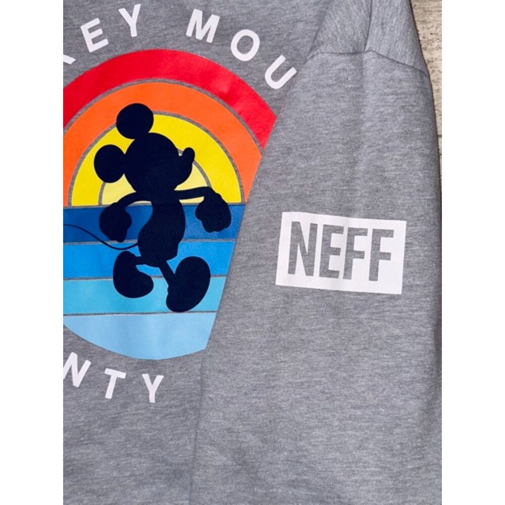 Neff x Disney Mickey Mouse Gray Graphic Pullover Hoodie Fleece Size Medium - Picture 4 of 9